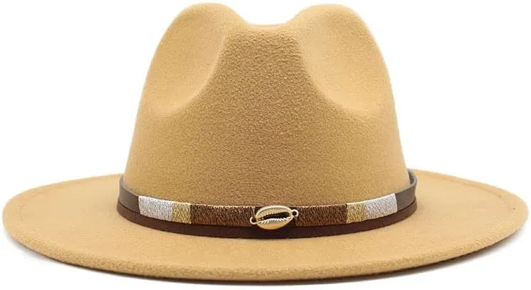 Cap Simple Casual Warm Woolen Felt Hat, Autumn and Winter Versatile British Jazz Hat Men Fashion Belt Top Hat Fengyan Cowboy Hats (Color : Camel, Size : Large(58-60cm))