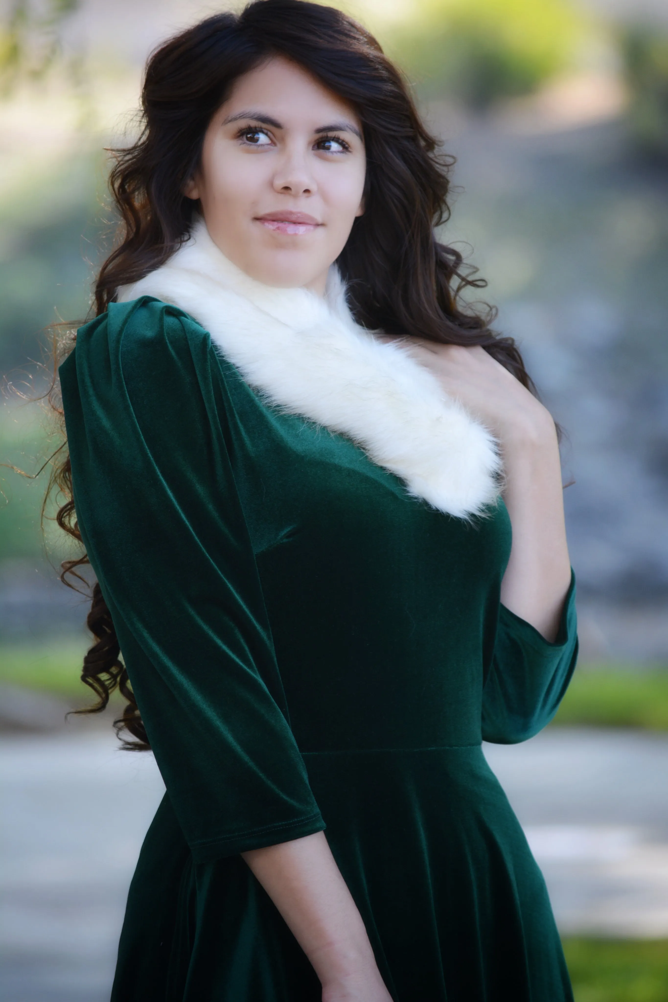 Capri Emerald Velvet Puff Sleeve Dress