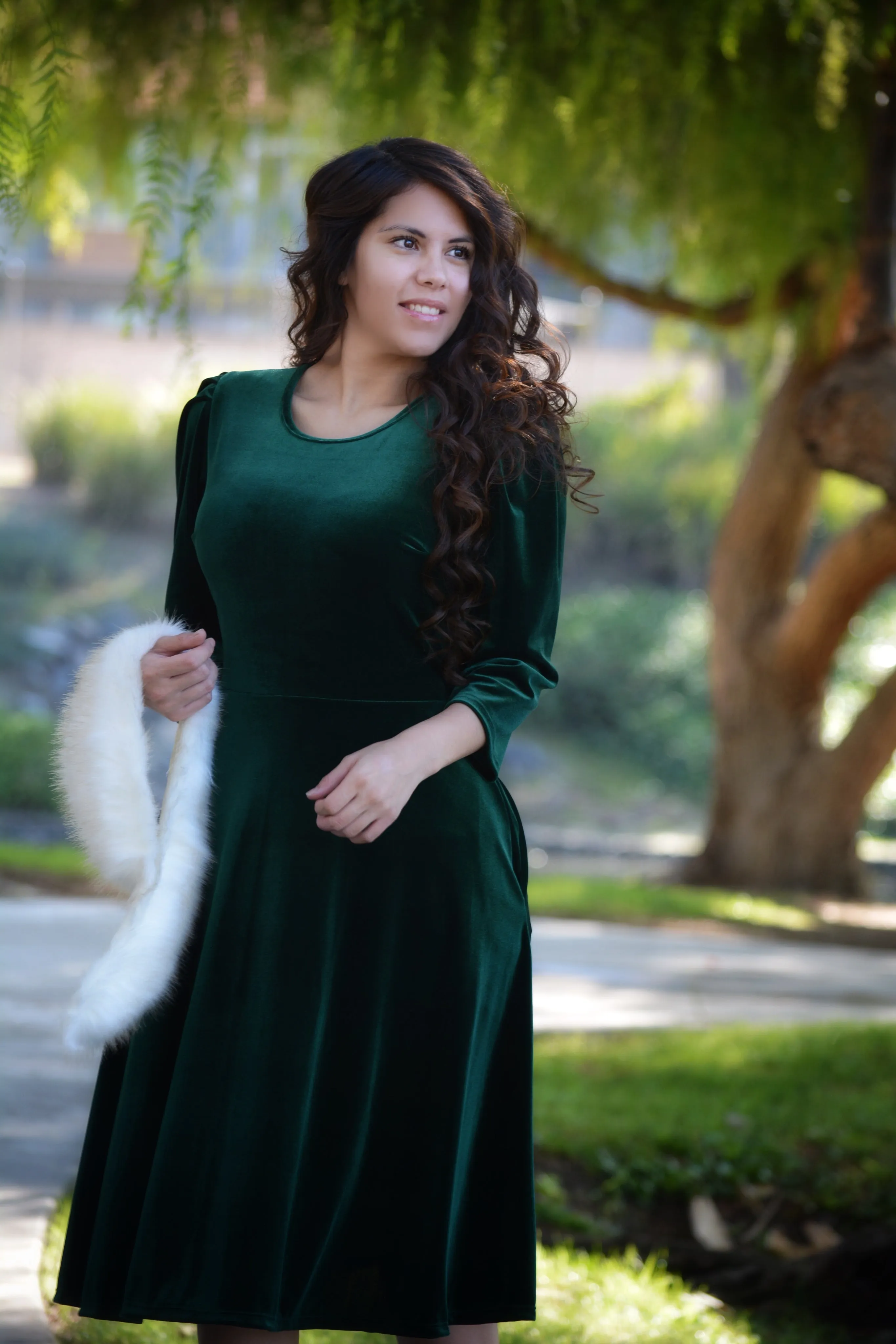 Capri Emerald Velvet Puff Sleeve Dress