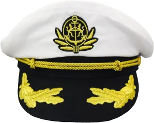 Captain Hat Boat Yacht Rock Party Hat, Anchor Nautical Party Navy Officer Costume Headwear (White)