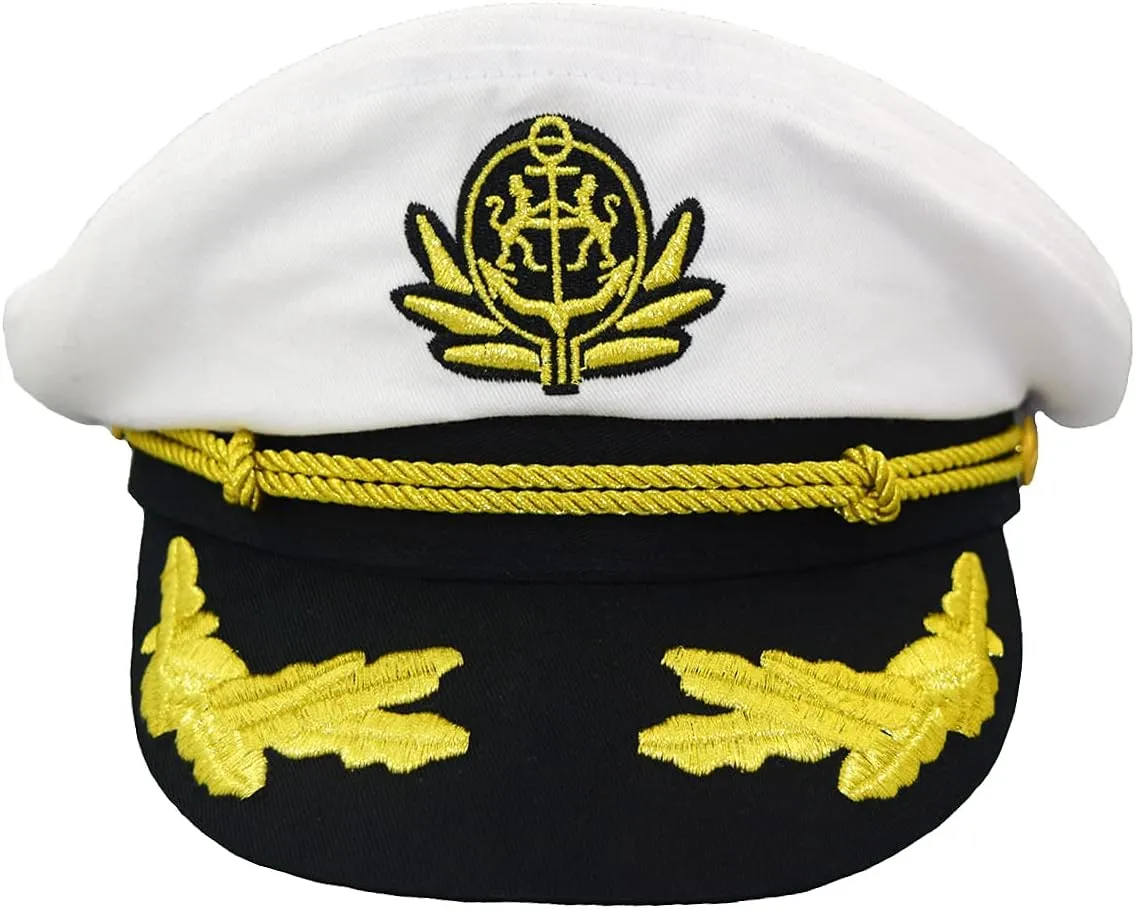 Captain Hat Boat Yacht Rock Party Hat, Anchor Nautical Party Navy Officer Costume Headwear (White)