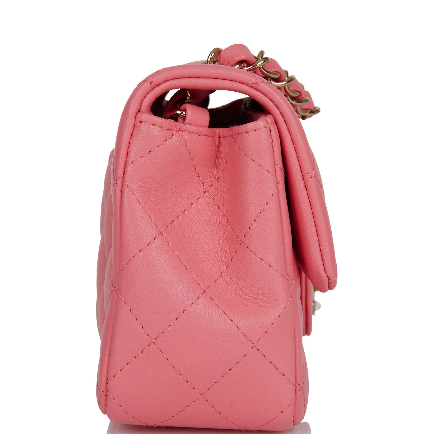 Chanel Mini Rectangular Flap Bag in Coral Lambskin with Light Gold Hardware
