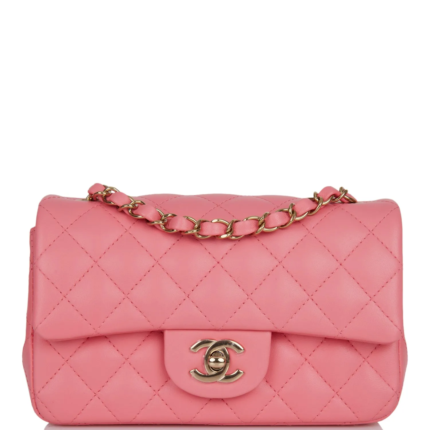 Chanel Mini Rectangular Flap Bag in Coral Lambskin with Light Gold Hardware