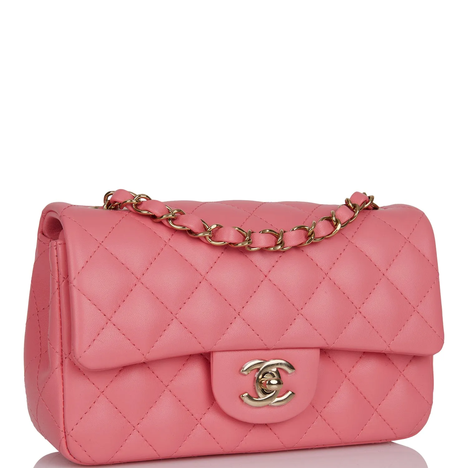Chanel Mini Rectangular Flap Bag in Coral Lambskin with Light Gold Hardware