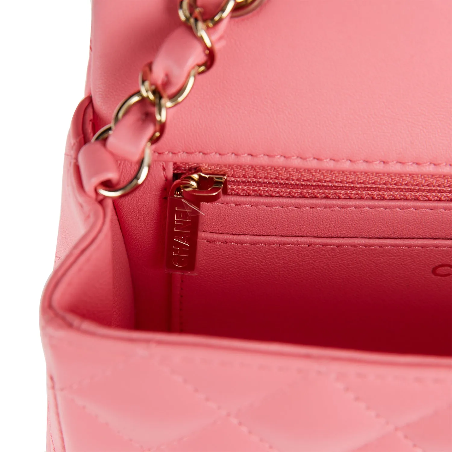 Chanel Mini Rectangular Flap Bag in Coral Lambskin with Light Gold Hardware