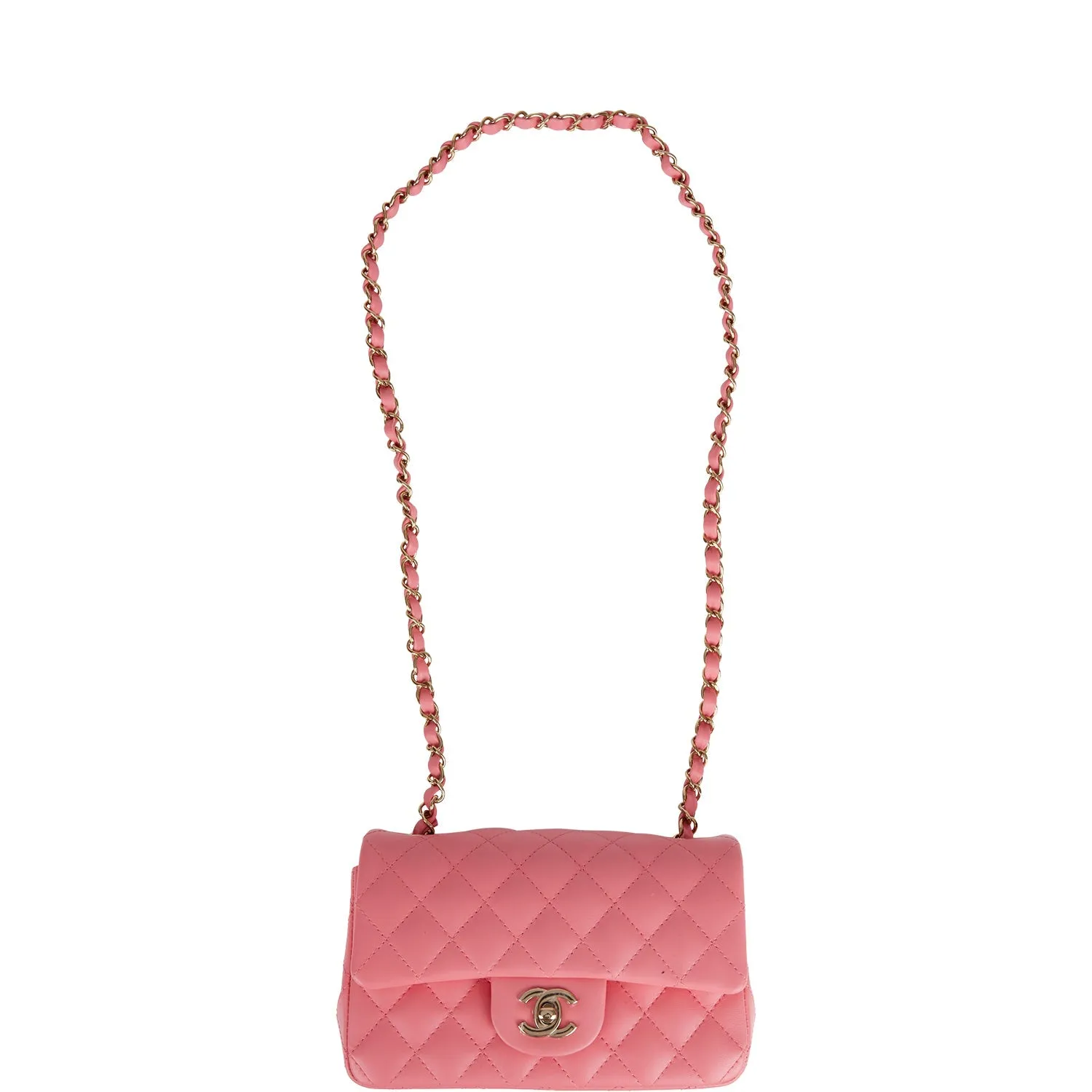 Chanel Mini Rectangular Flap Bag in Coral Lambskin with Light Gold Hardware