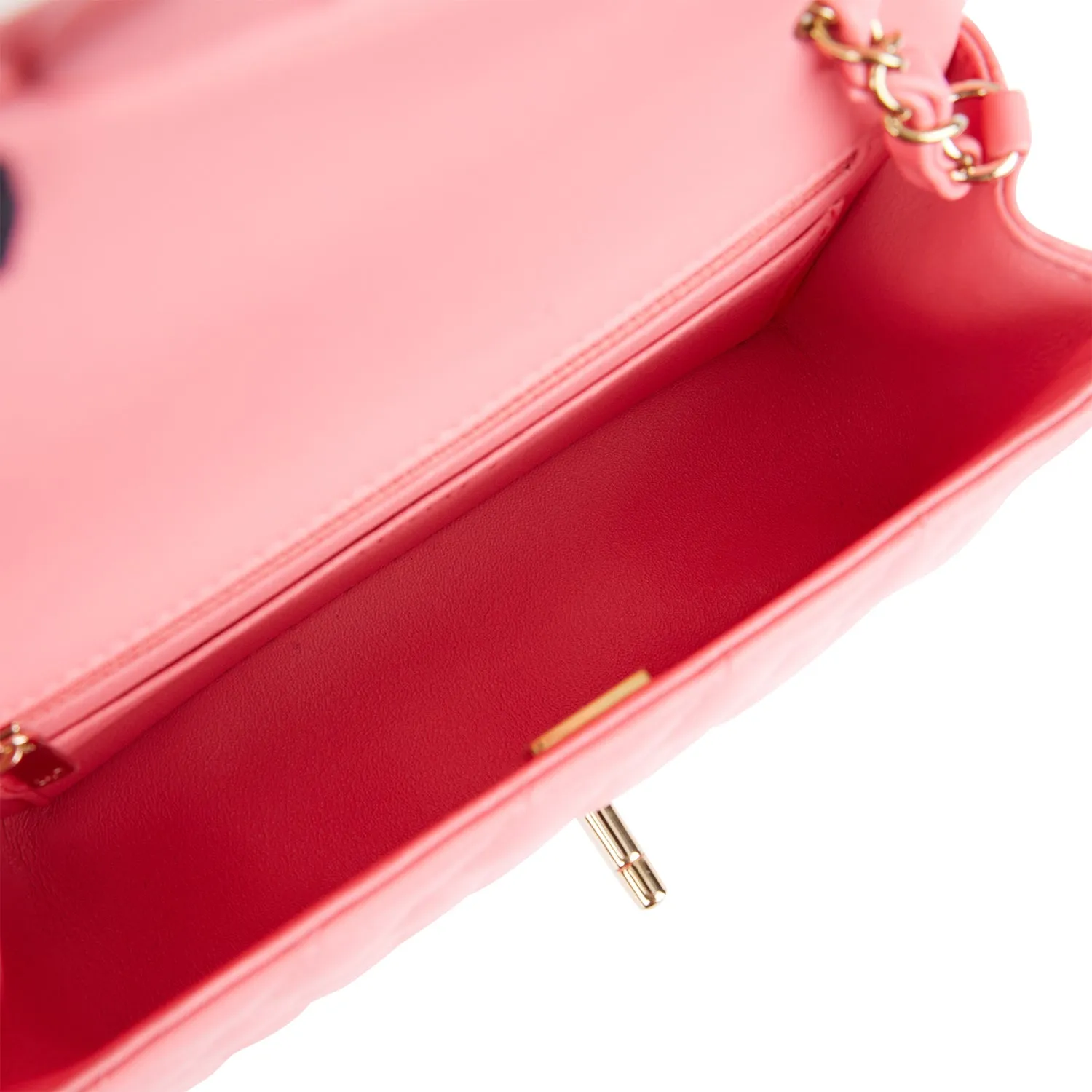 Chanel Mini Rectangular Flap Bag in Coral Lambskin with Light Gold Hardware