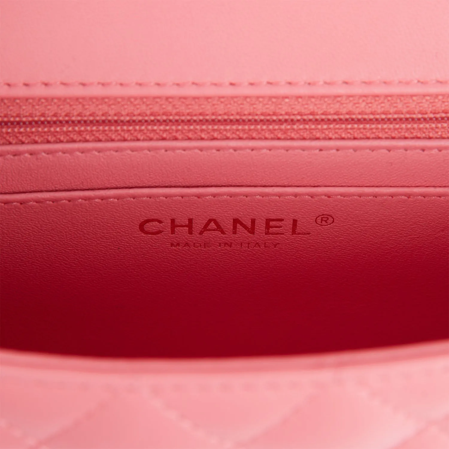 Chanel Mini Rectangular Flap Bag in Coral Lambskin with Light Gold Hardware