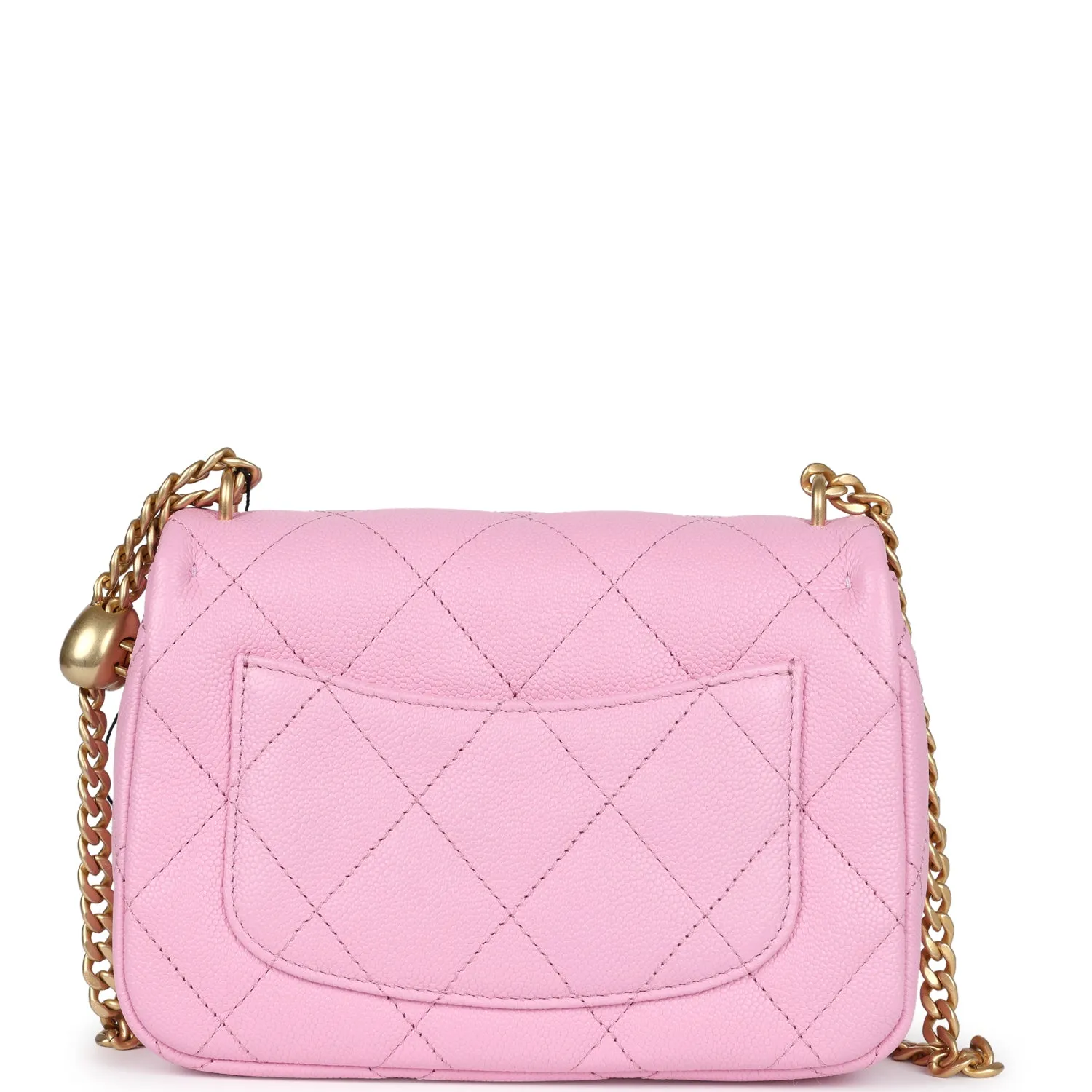 Chanel Pink Caviar Mini Sweetheart Crush Square Flap Bag with Aged Gold Hardware