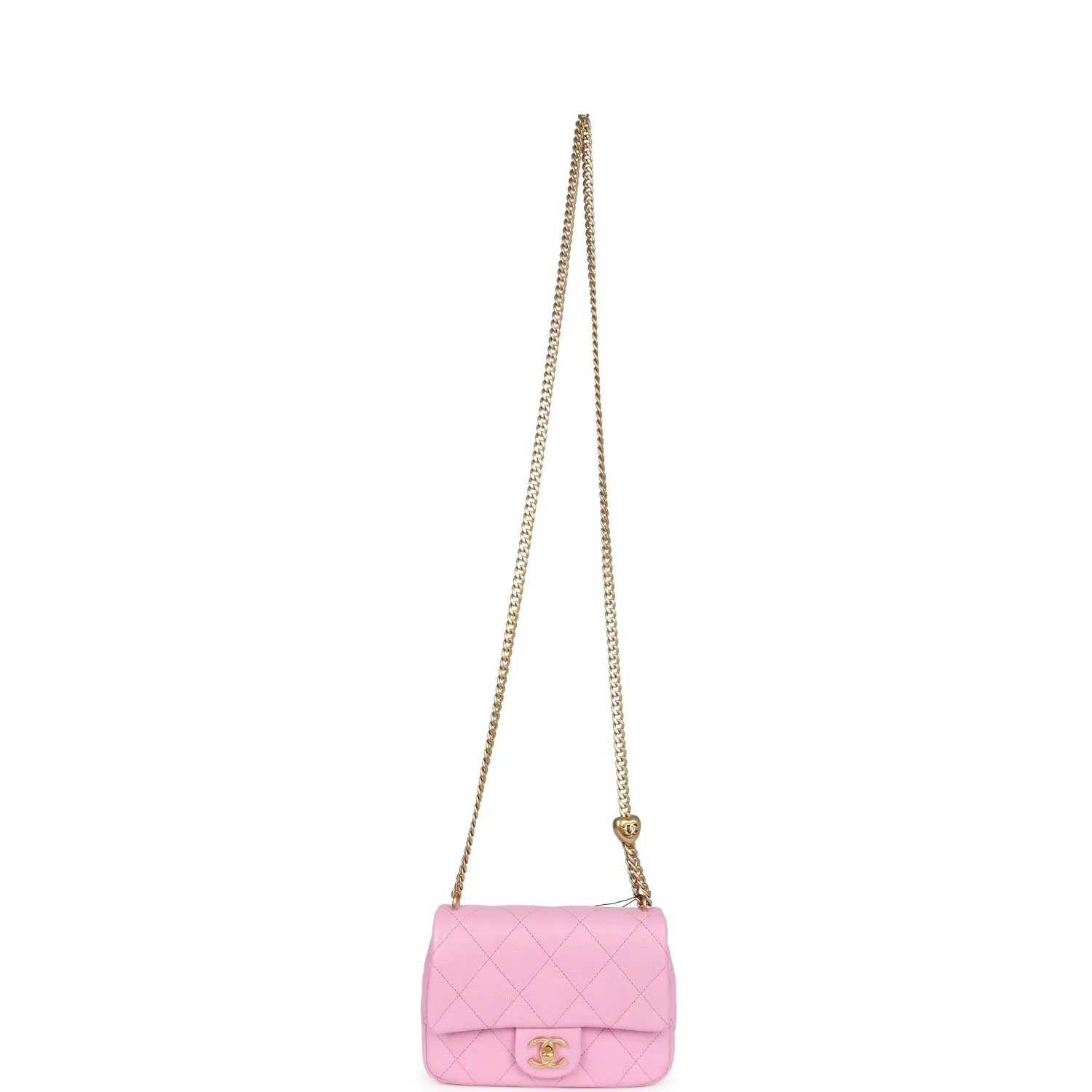 Chanel Pink Caviar Mini Sweetheart Crush Square Flap Bag with Aged Gold Hardware