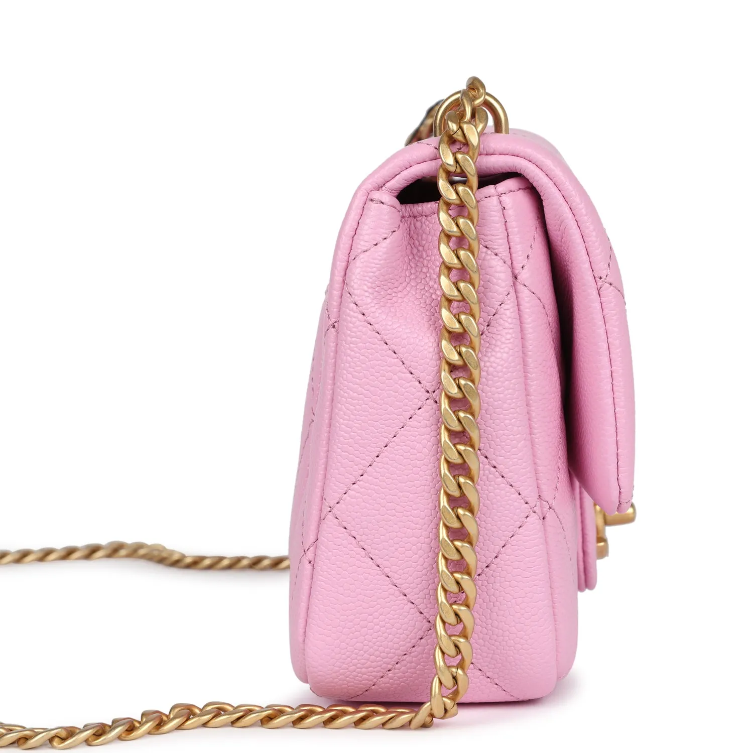 Chanel Pink Caviar Mini Sweetheart Crush Square Flap Bag with Aged Gold Hardware