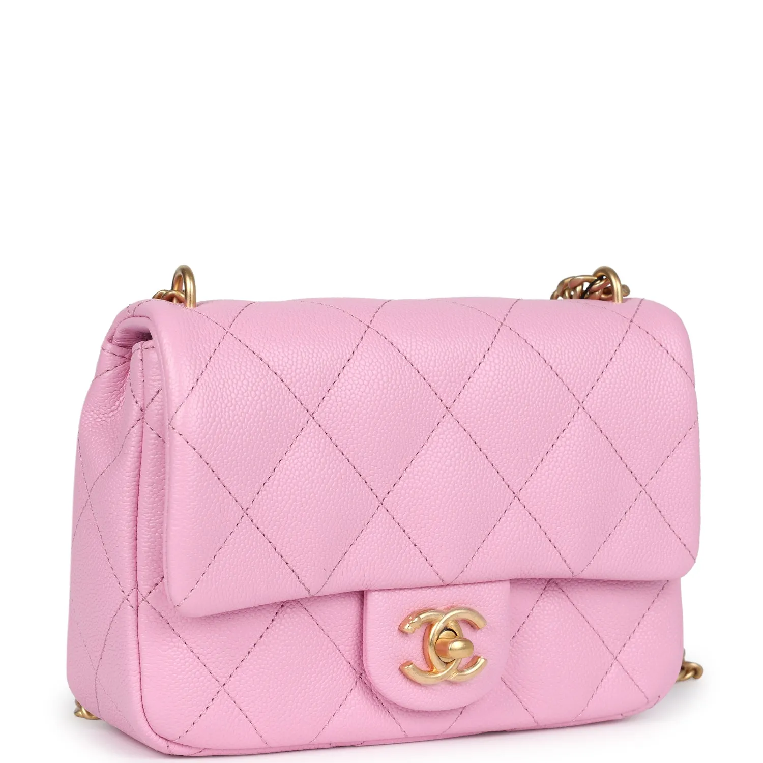 Chanel Pink Caviar Mini Sweetheart Crush Square Flap Bag with Aged Gold Hardware