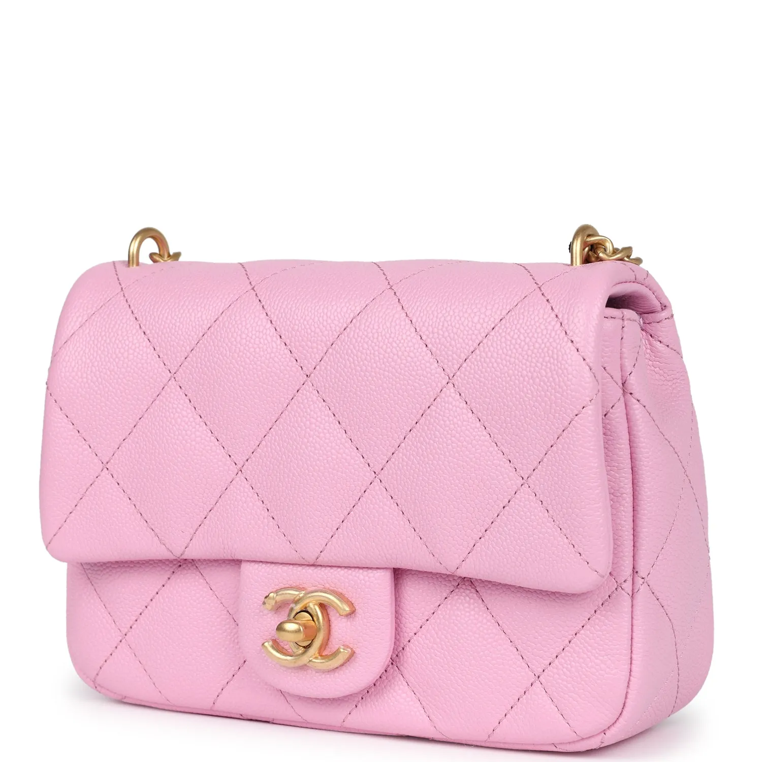 Chanel Pink Caviar Mini Sweetheart Crush Square Flap Bag with Aged Gold Hardware