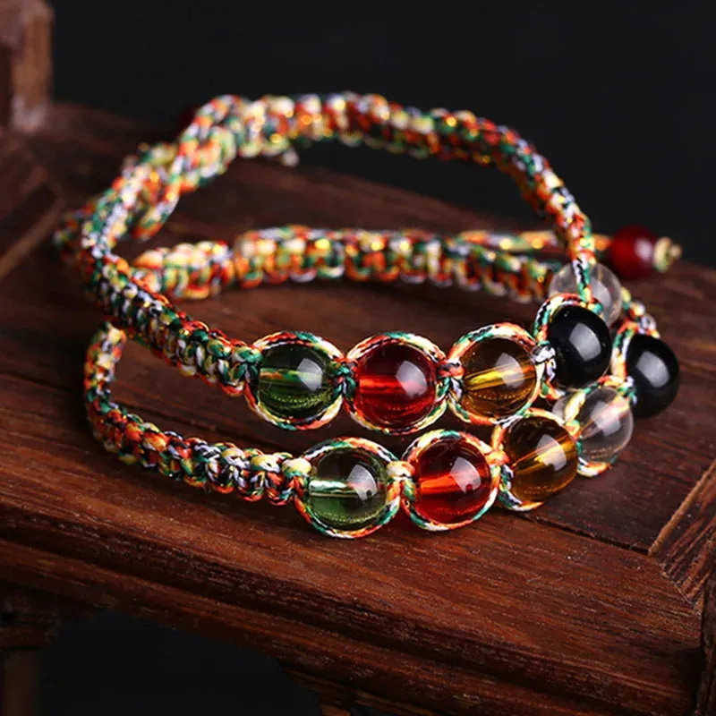 Chinese Five Elements Feng Shui Rope Charm Bracelet Lucky Crystals Knot Charm Bracelet