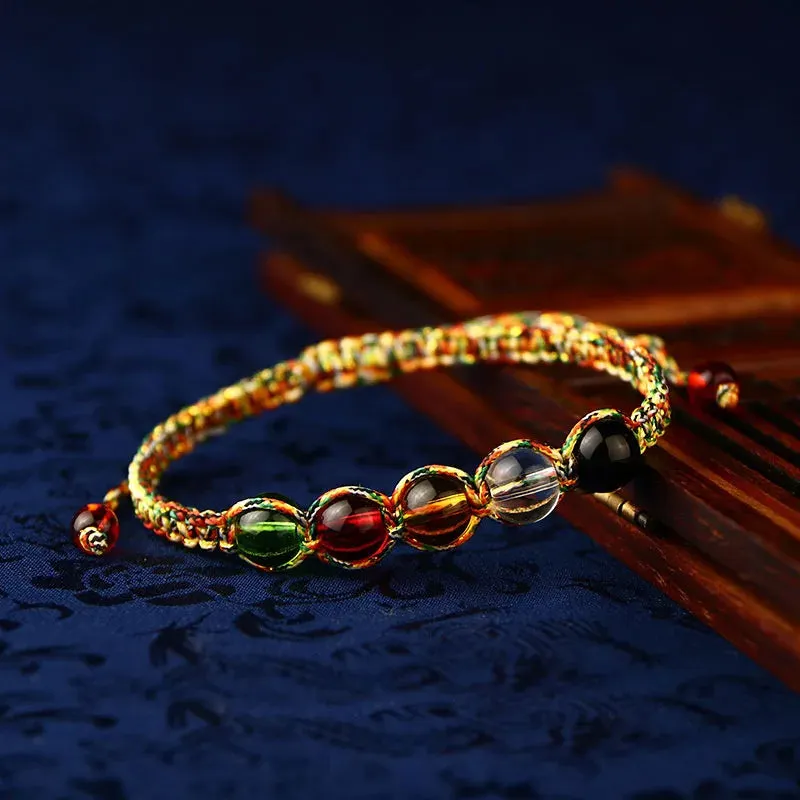 Chinese Five Elements Feng Shui Rope Charm Bracelet Lucky Crystals Knot Charm Bracelet