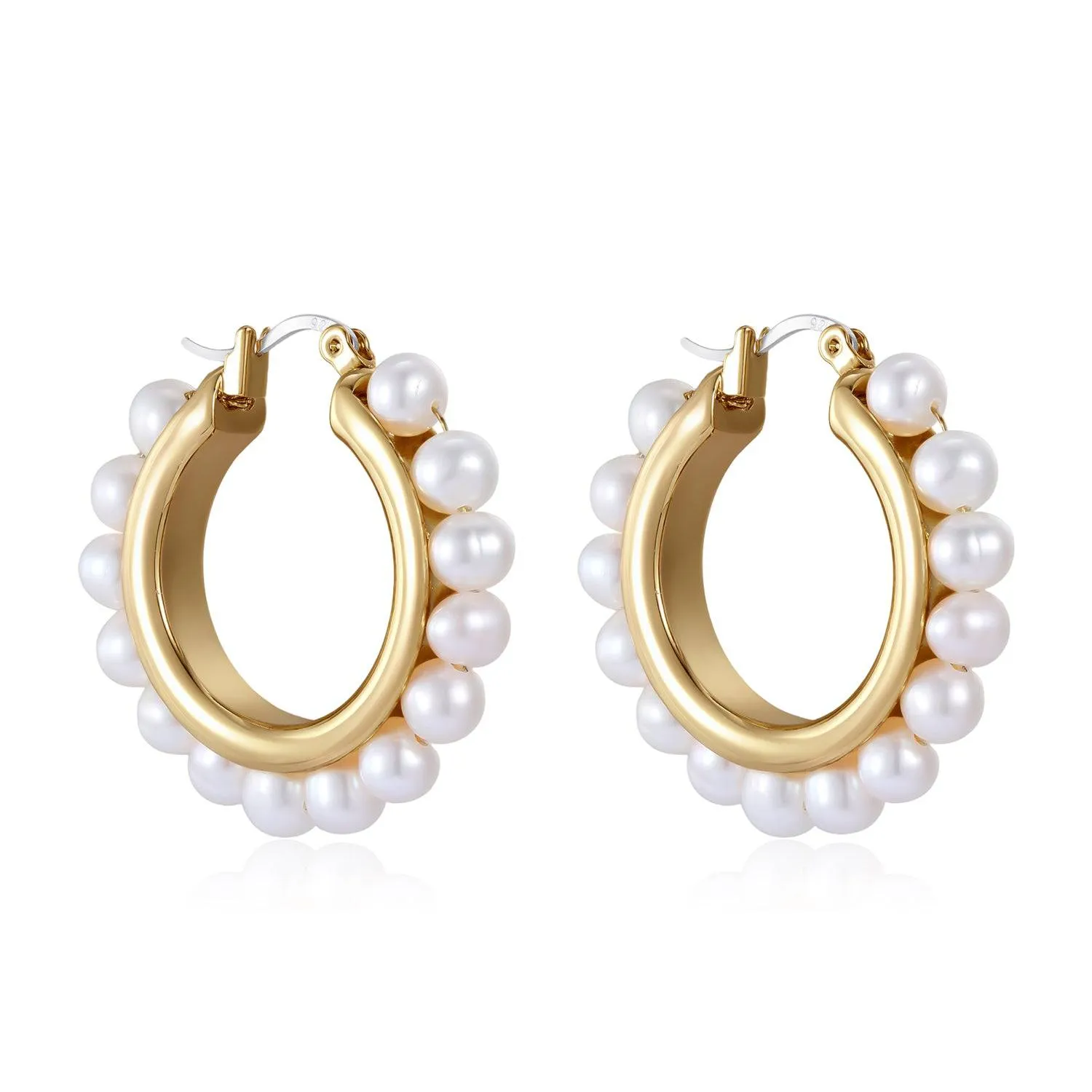 Circle Pearl Hoop Earrings Gold Vermeil