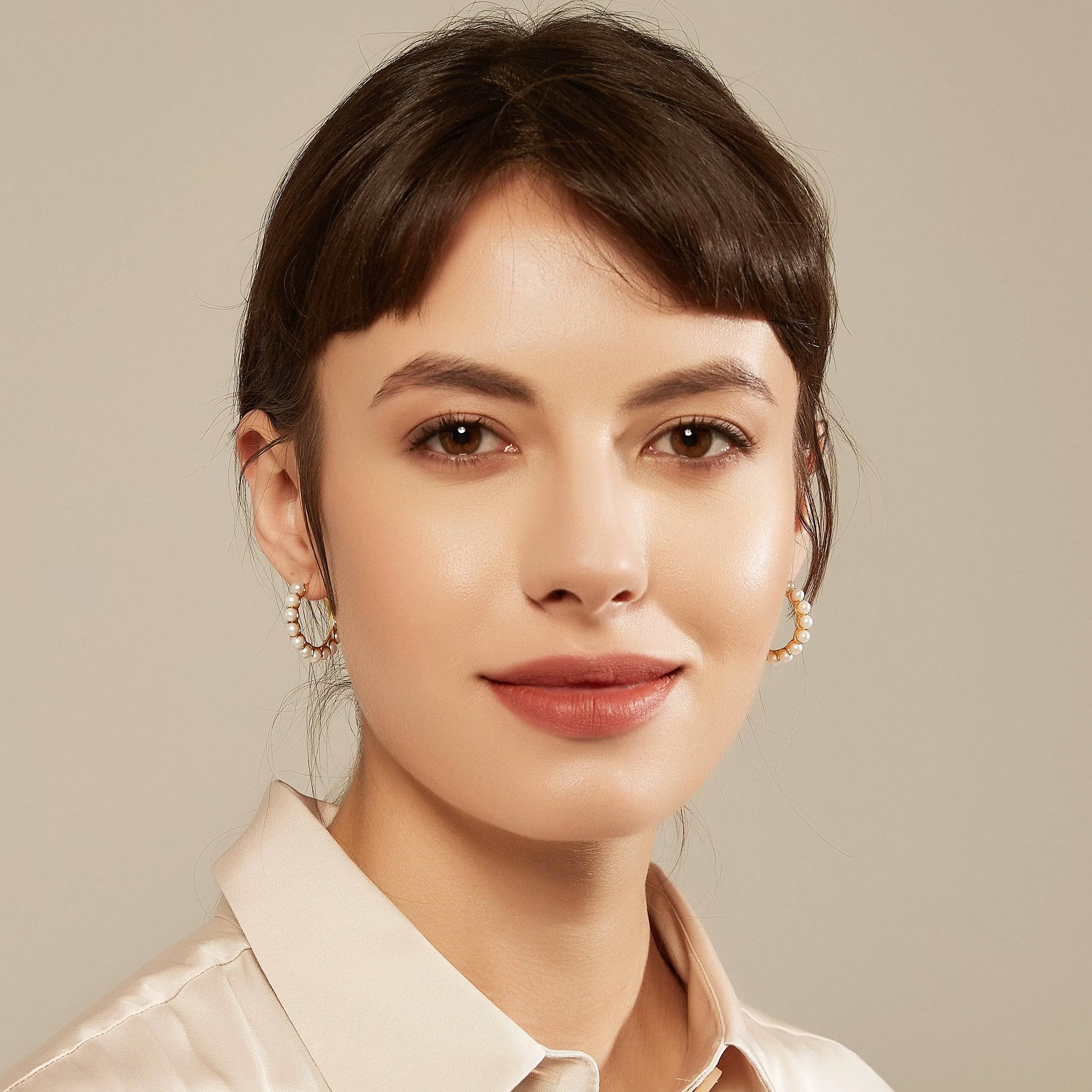 Circle Pearl Hoop Earrings Gold Vermeil