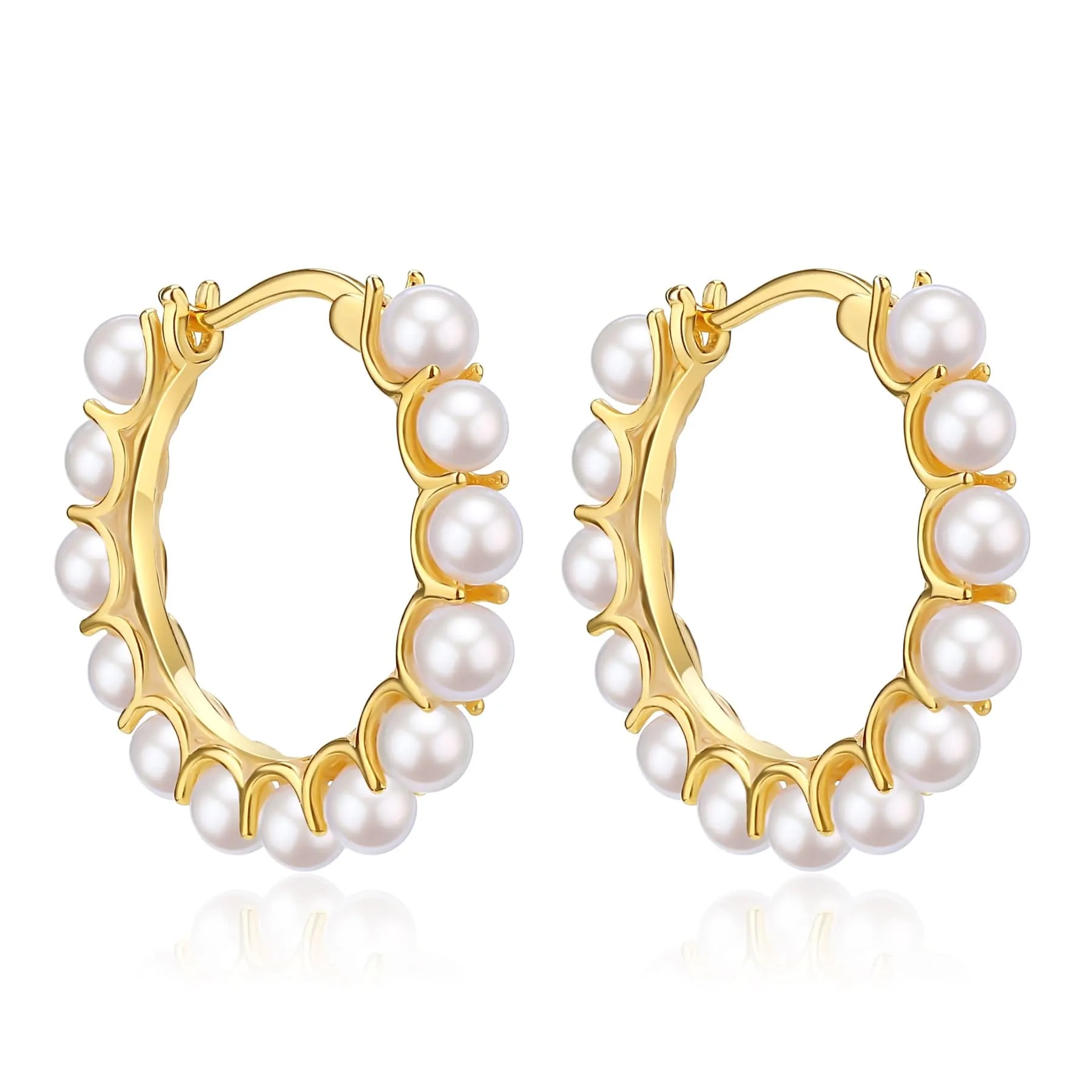 Circle Pearl Hoop Earrings Gold Vermeil
