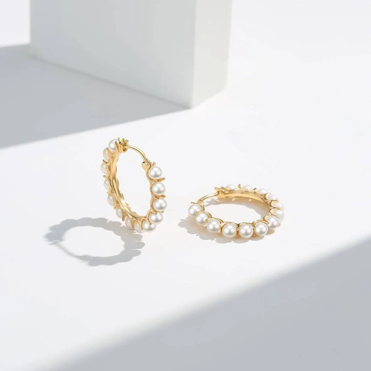 Circle Pearl Hoop Earrings Gold Vermeil
