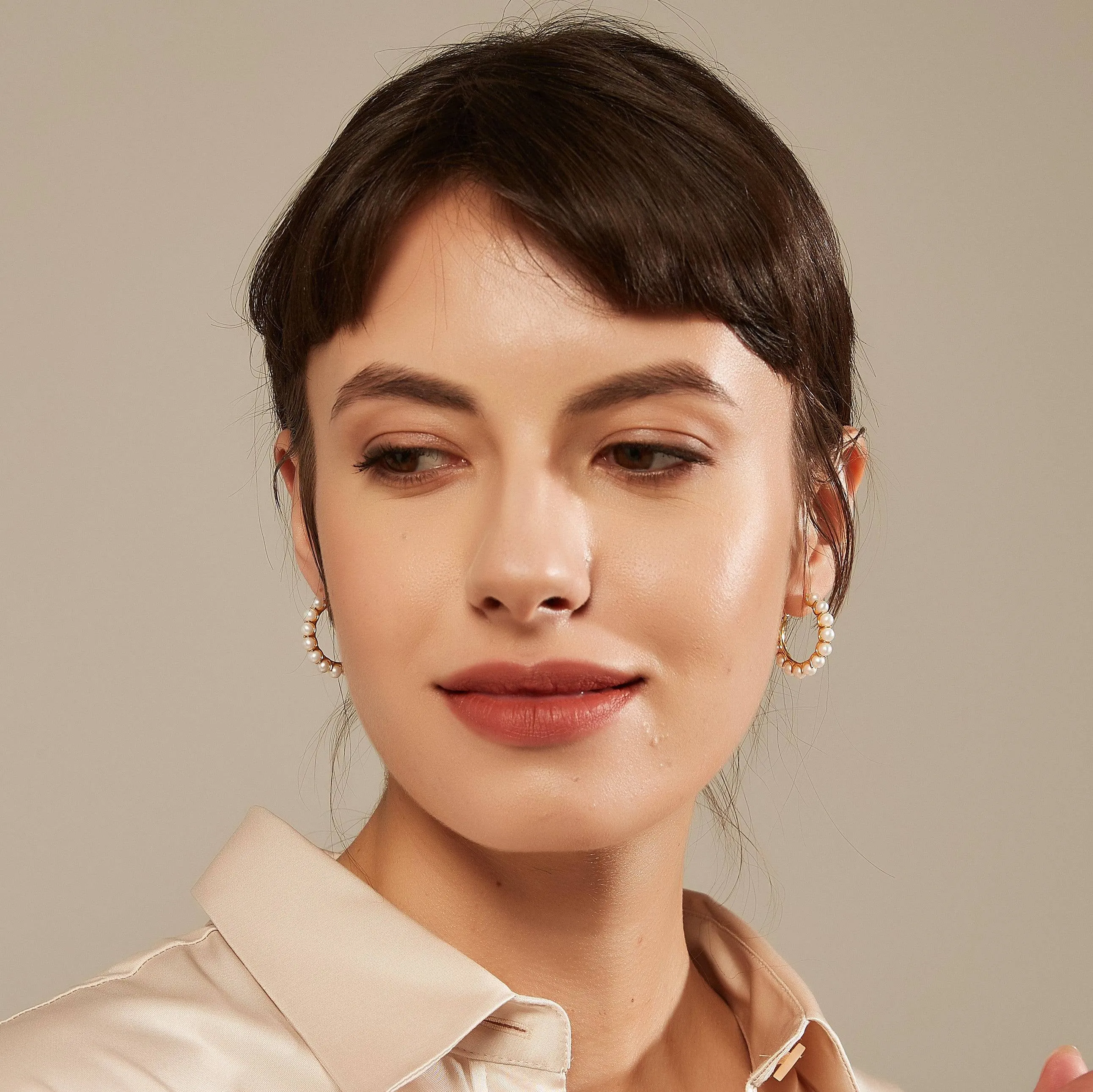 Circle Pearl Hoop Earrings Gold Vermeil