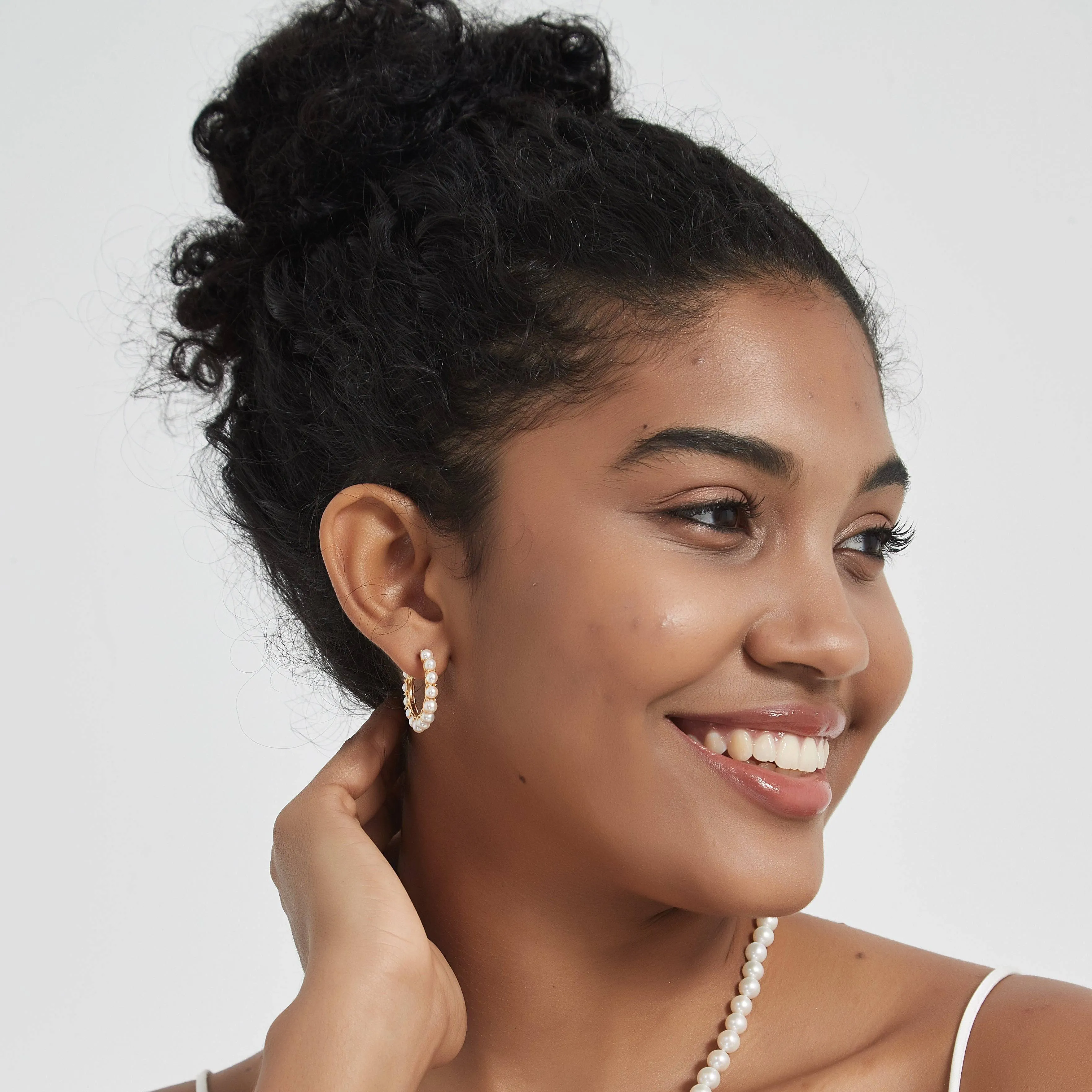 Circle Pearl Hoop Earrings Gold Vermeil