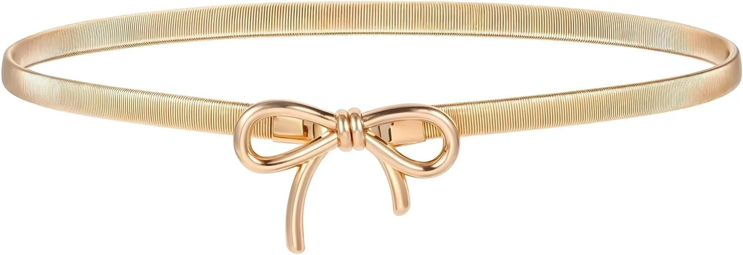 cobee 1 Pc Bow Belts For Women, Skinny Gold Belt Waist Belt, Stretchy Bow Metal Chain Belt Women's Belts For Women Dresses Formal Jeans Shirt