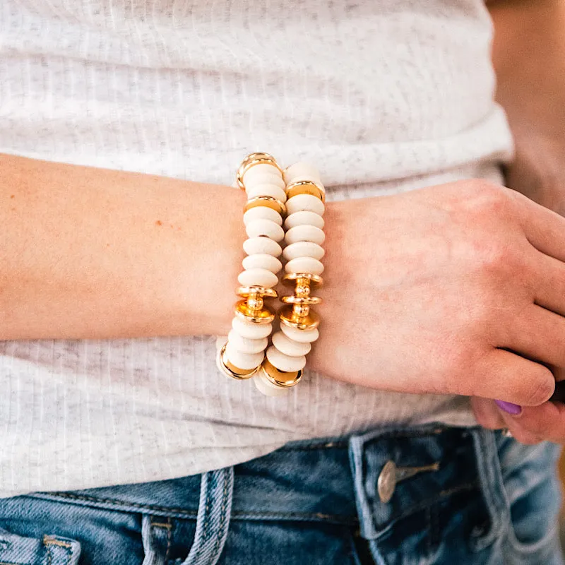 Cream Wooden Bead Bracelet Set FINAL SALE