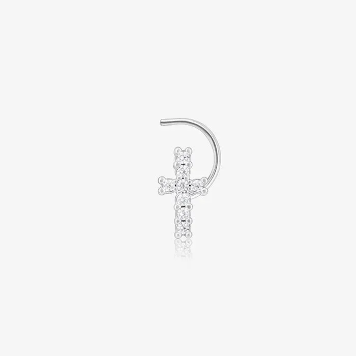Cross Charm Silver Nose Pin