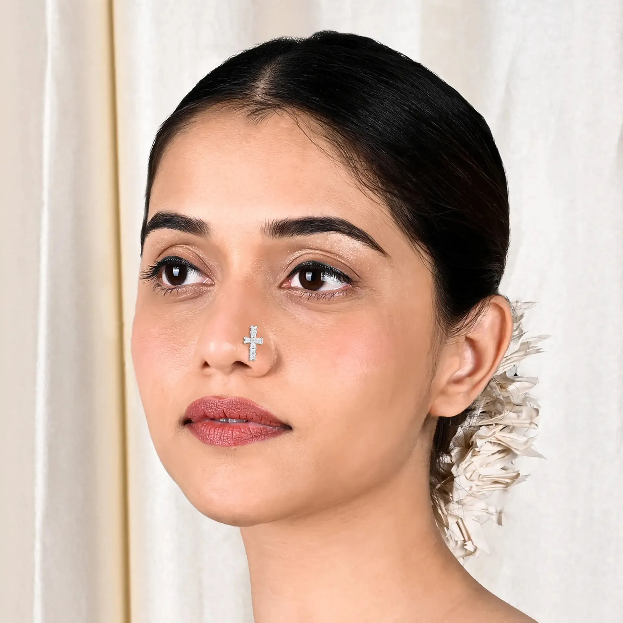 Cross Charm Silver Nose Pin