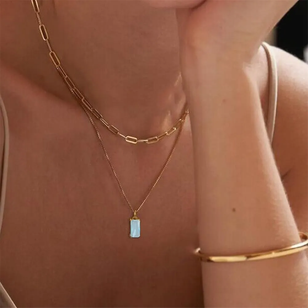 Dainty Gold Birthstone Necklaces for Women Non Tarnish, 14K Trendy Blue Green Cubic Zirconia Emerald Pendant Charm Gold Necklaces Birthday Gifts for Women Waterproof Jewelry