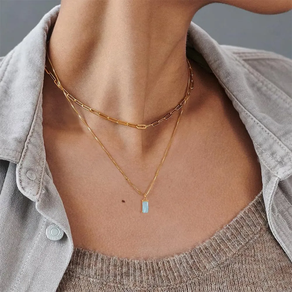 Dainty Gold Birthstone Necklaces for Women Non Tarnish, 14K Trendy Blue Green Cubic Zirconia Emerald Pendant Charm Gold Necklaces Birthday Gifts for Women Waterproof Jewelry