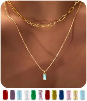 Dainty Gold Birthstone Necklaces for Women Non Tarnish, 14K Trendy Blue Green Cubic Zirconia Emerald Pendant Charm Gold Necklaces Birthday Gifts for Women Waterproof Jewelry