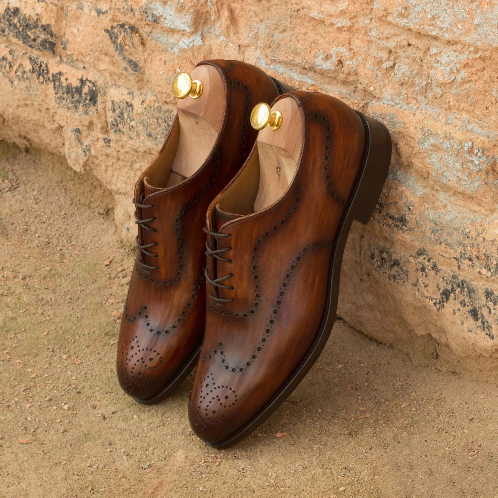 DapperFam Giuliano in Cognac Men's Hand-Painted Patina Whole Cut
