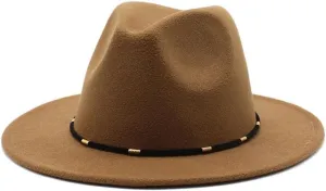 DHAEY Autumn and Winter Woolen British Jazz Hat, European and American Flat Brim Top Hat Four Seasons Versatile Felt Hat Luopan Caps & Hats (Color : Light Coffee, Size : Medium(56-58cm))