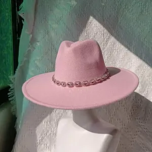 Diamond Wide Brim Fedora Soft Pink