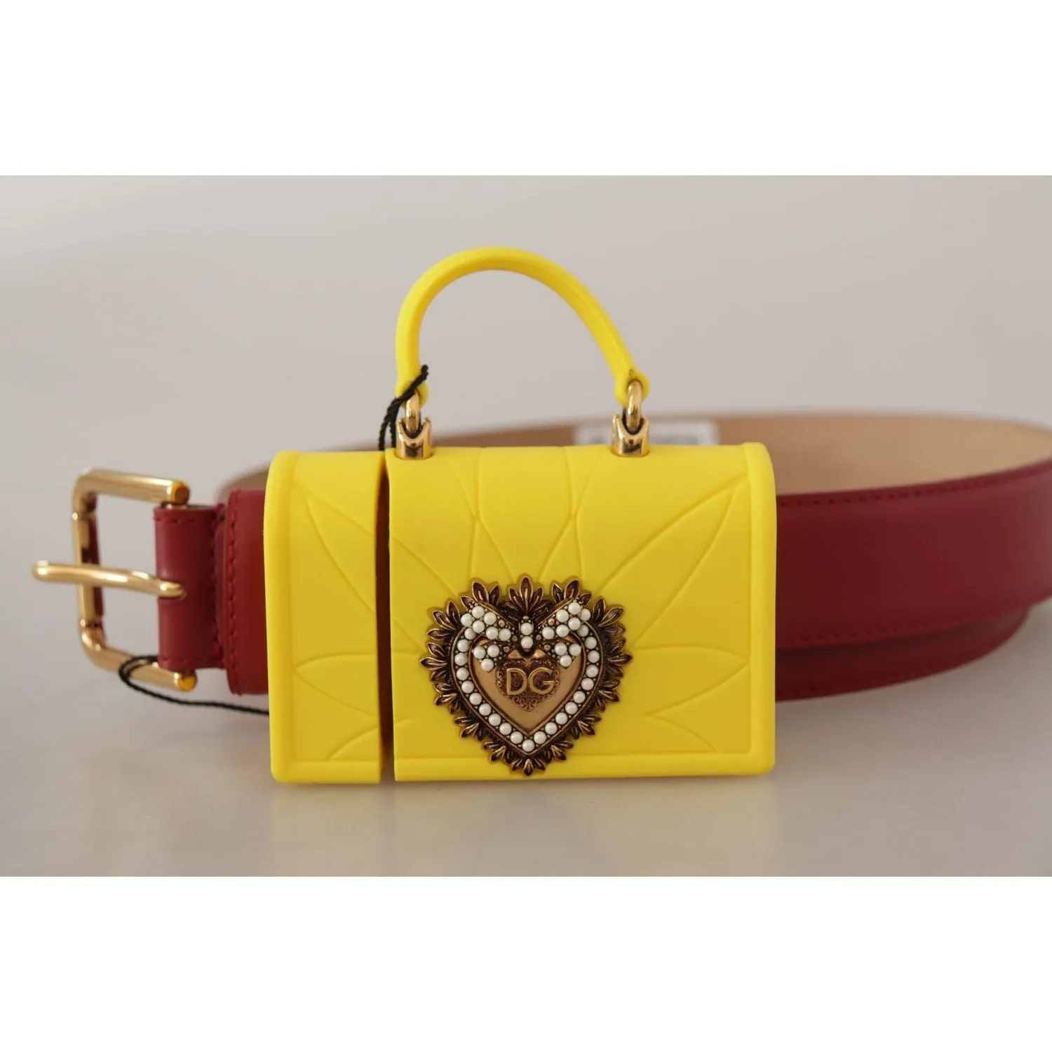 Dolce & Gabbana Elegant Red Leather Engraved Buckle Belt