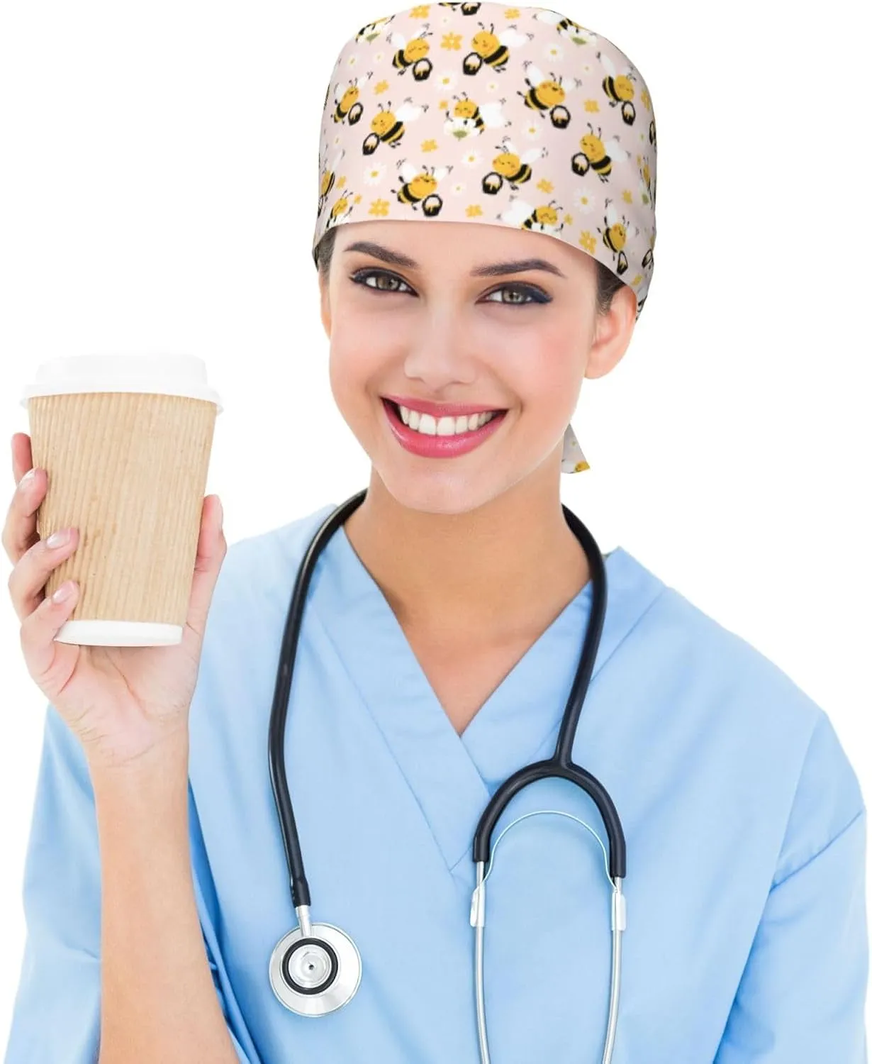 Doodle Beer Oktoberfest Scrub Caps Adjustable Working Cap with Sweatband Elastic Tie Back Hats for Women Men