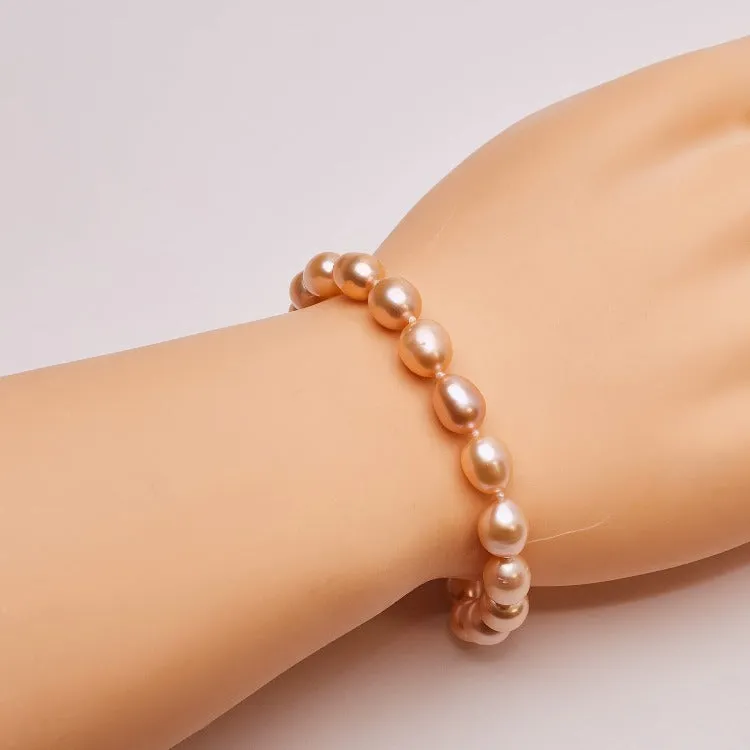 Elegant 8mm  Pink Freshwater Pearl Bracelet for Women and Girls