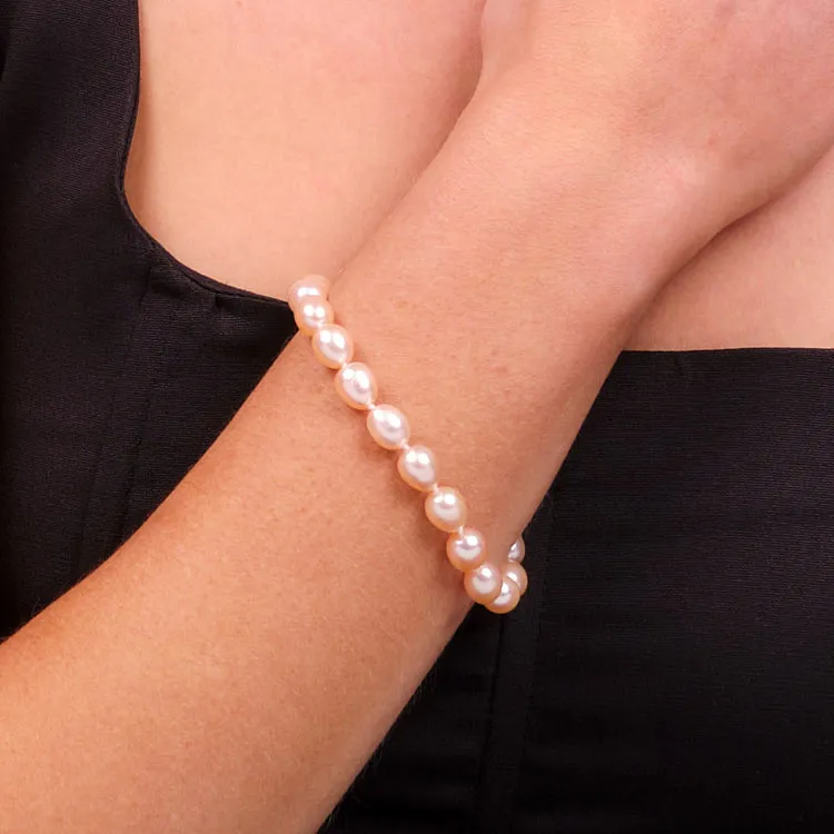Elegant 8mm  Pink Freshwater Pearl Bracelet for Women and Girls