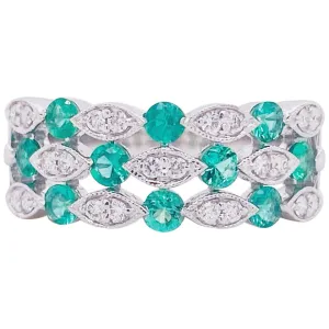 Emerald & Diamond Three Band Ring