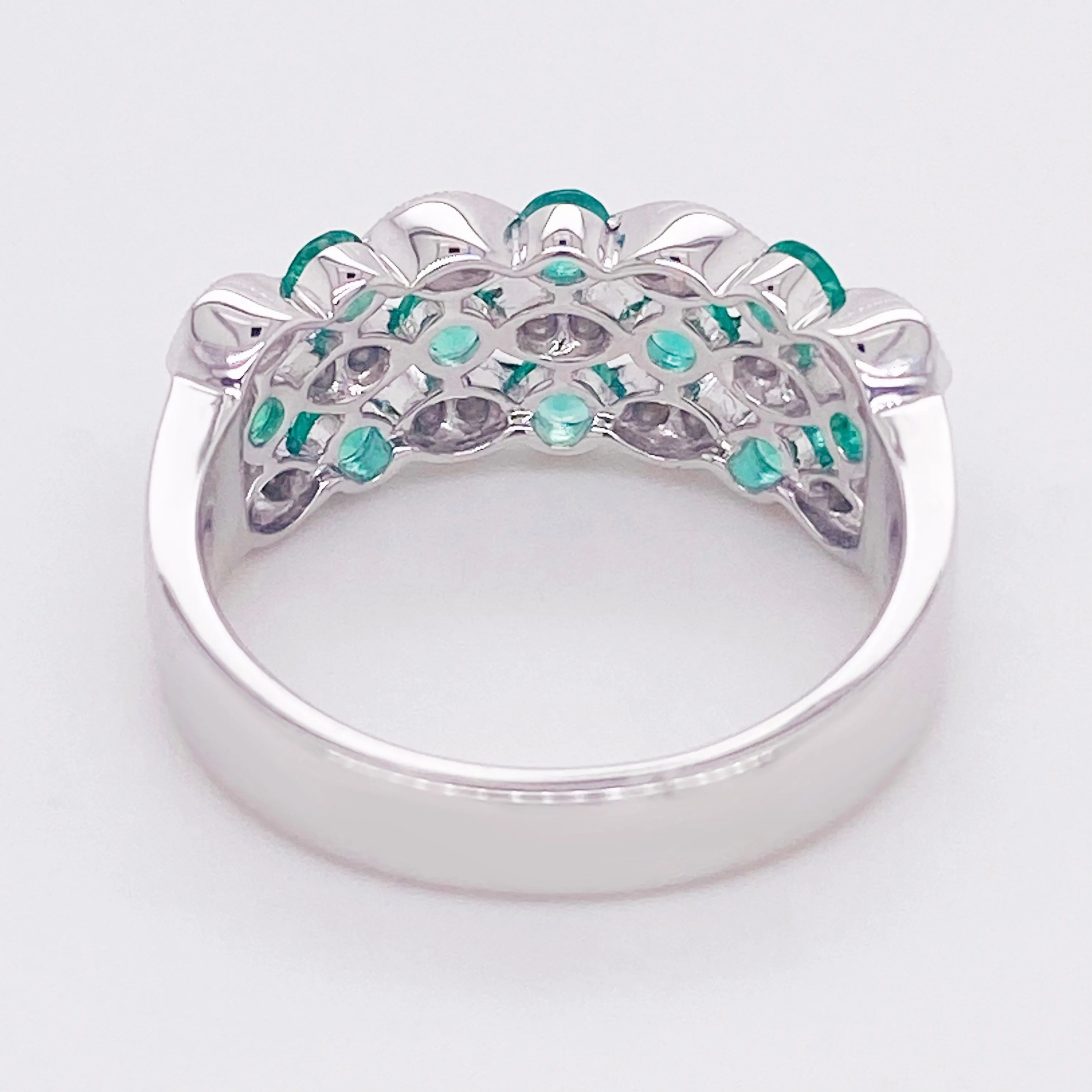 Emerald & Diamond Three Band Ring
