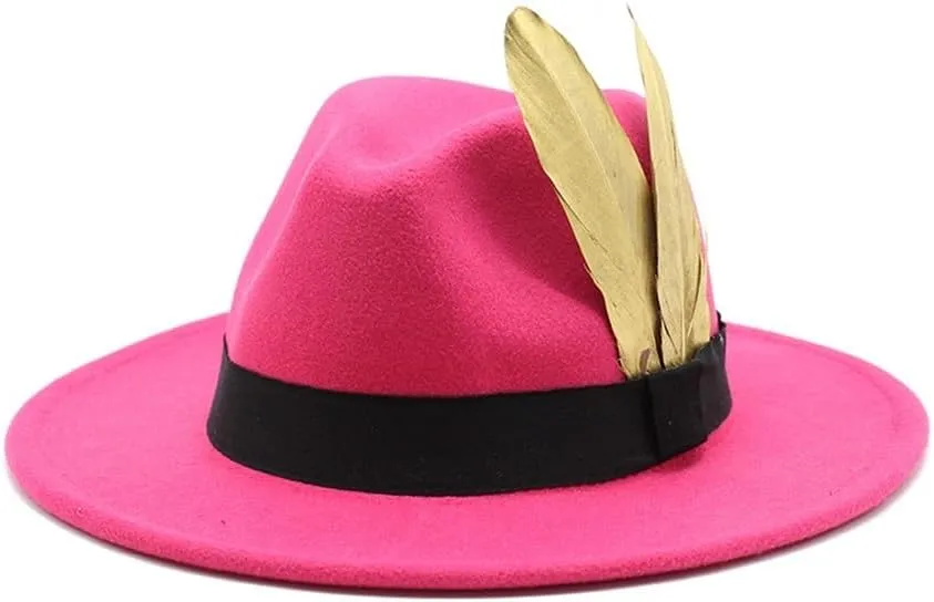European and American Style Wide Brim Top Hat Autumn and Winter Straight Brim Jazz Top Hat Woolen Felt Hat Fengyan Cowboy Hats (Color : Rosy, Size : 59-61cm)