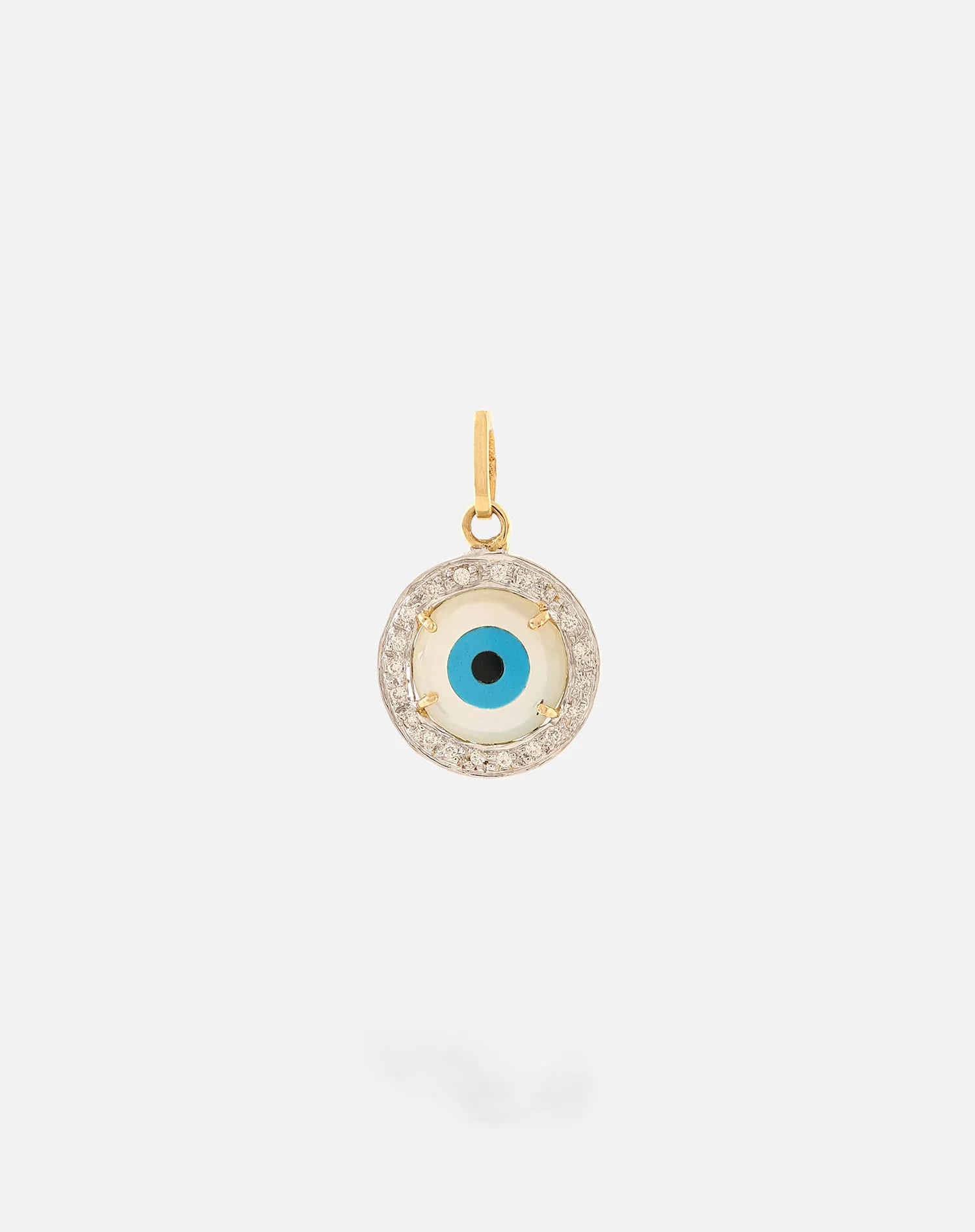 Evil Eye Charm Pendant - Round with Diamonds