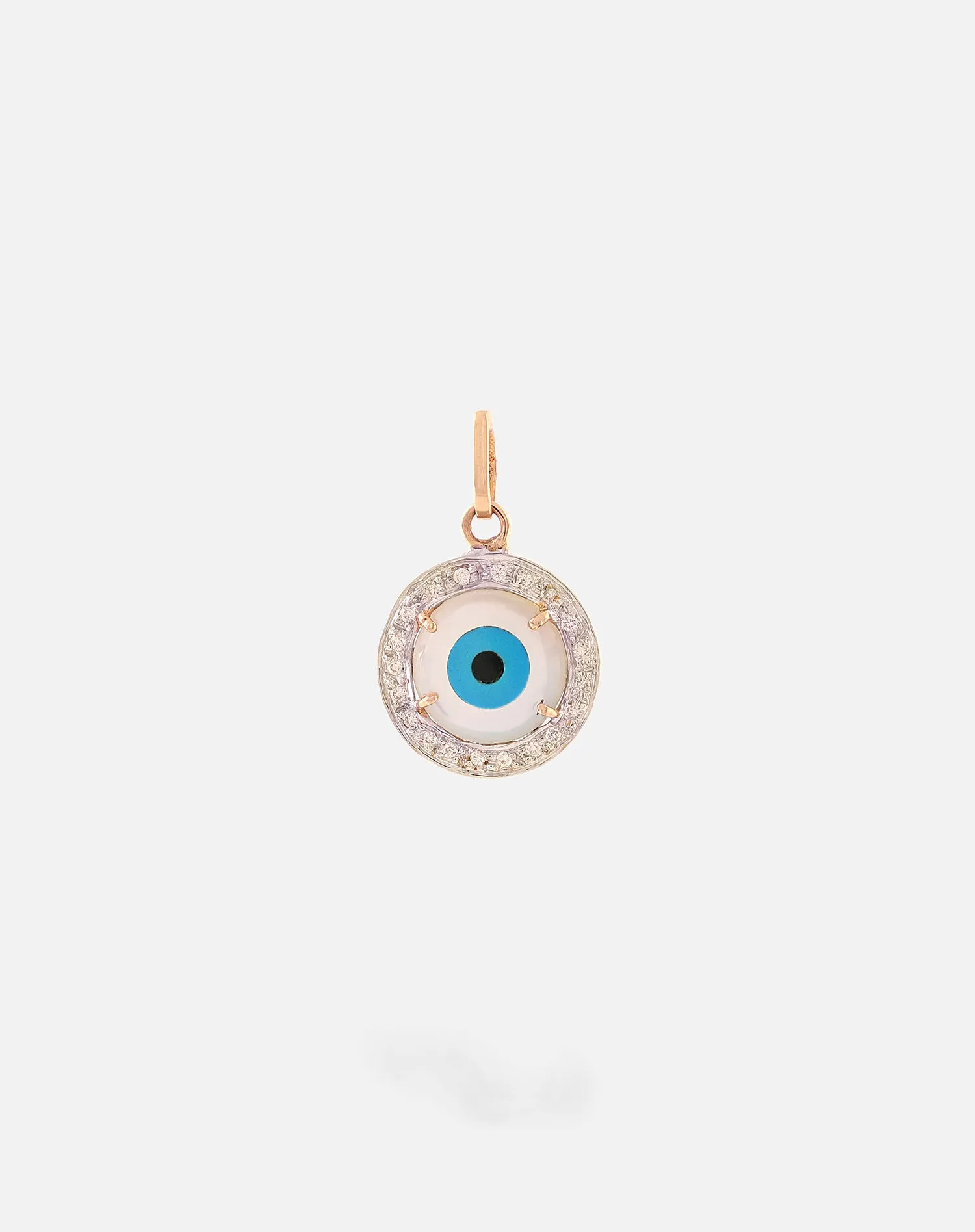 Evil Eye Charm Pendant - Round with Diamonds