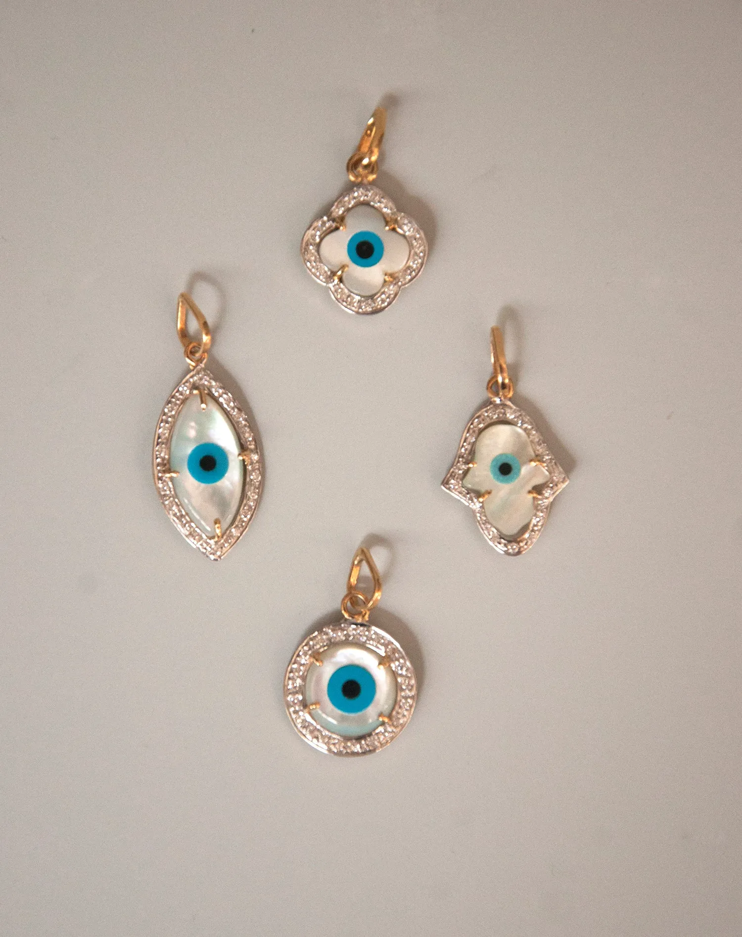 Evil Eye Charm Pendant - Round with Diamonds