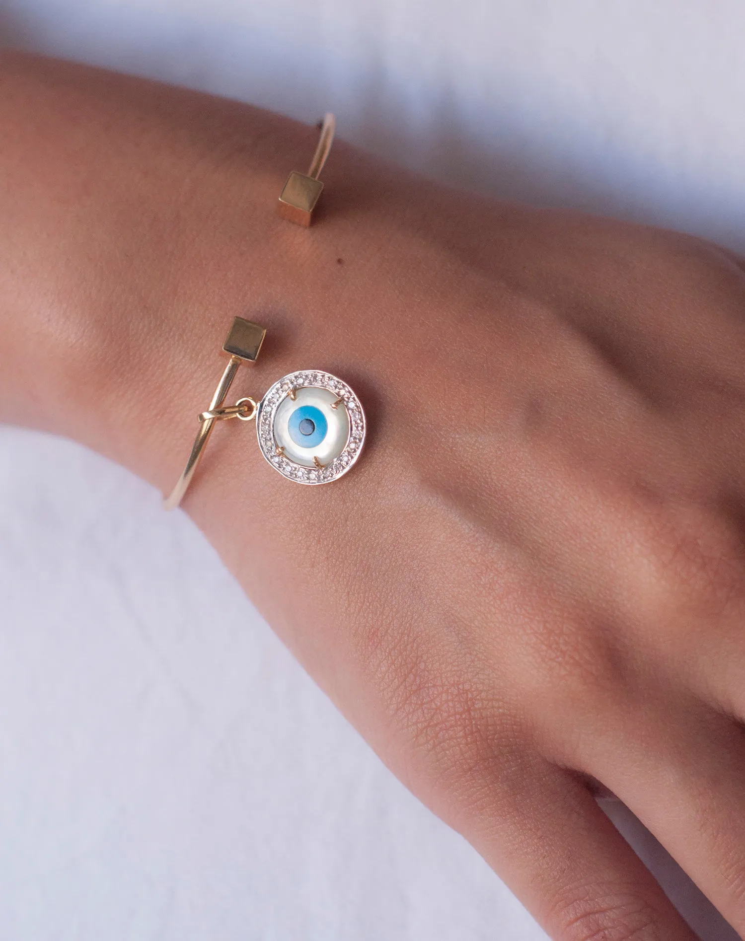 Evil Eye Charm Pendant - Round with Diamonds