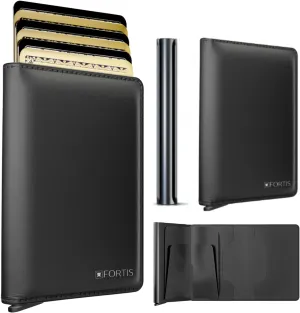 FORTIS Cheap EDC Pop Up Wallet for Men, Cardholder for up to 8 Cards, RFID Protected Card Holder, Minimalist Wallet for Men, Fits Front or Back Pocket (Black)