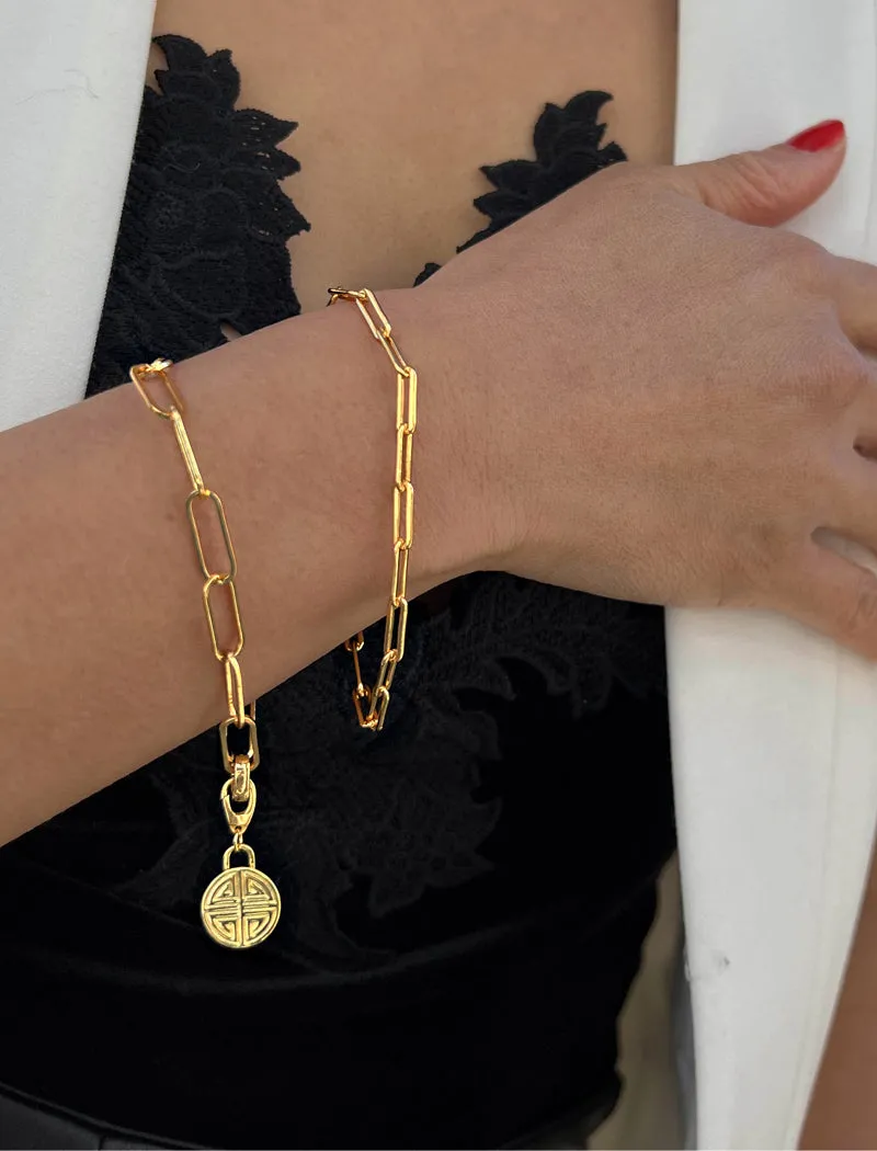 FOUR BLESSINGS Lucky Charm Coin Link Chain Bracelet | 18K Gold Over Sterling Silver