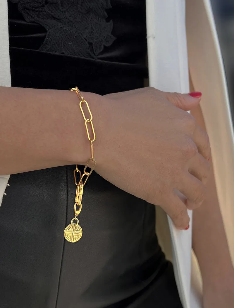 FOUR BLESSINGS Lucky Charm Coin Link Chain Bracelet | 18K Gold Over Sterling Silver