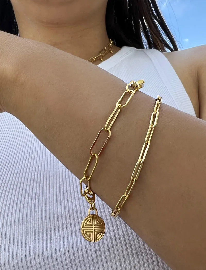 FOUR BLESSINGS Lucky Charm Coin Link Chain Bracelet | 18K Gold Over Sterling Silver